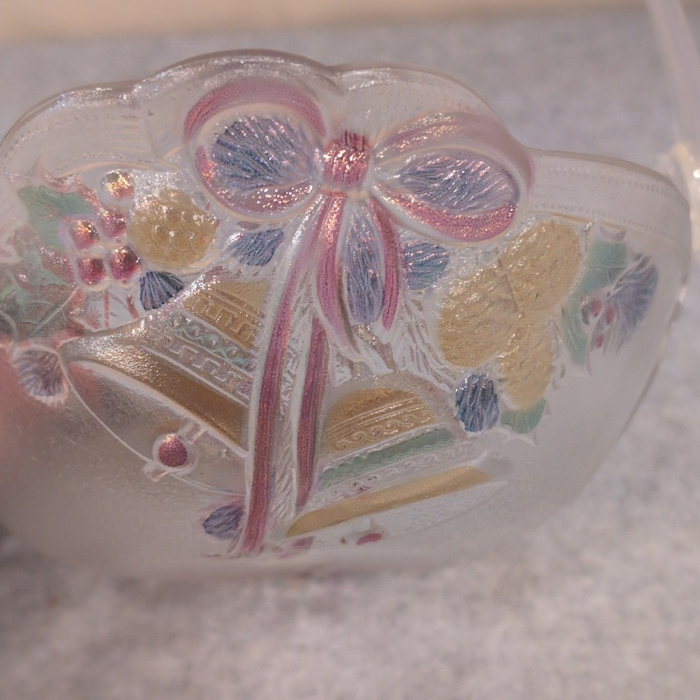 Mikasa Celebrations Holiday Bells Colored Glass Oval Basket Christmas Handle - Picture 7 of 10